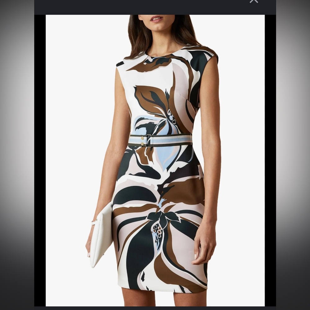 Ted Baker Cream and Brown Abstract Mini Dress